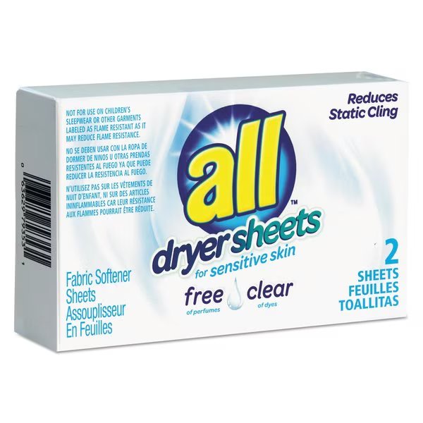 Free Clear Vend Pack Dryer Sheets, Fragrance Free, 2 Sheets/Box, PK100, All, Mfr#: R1-2979353